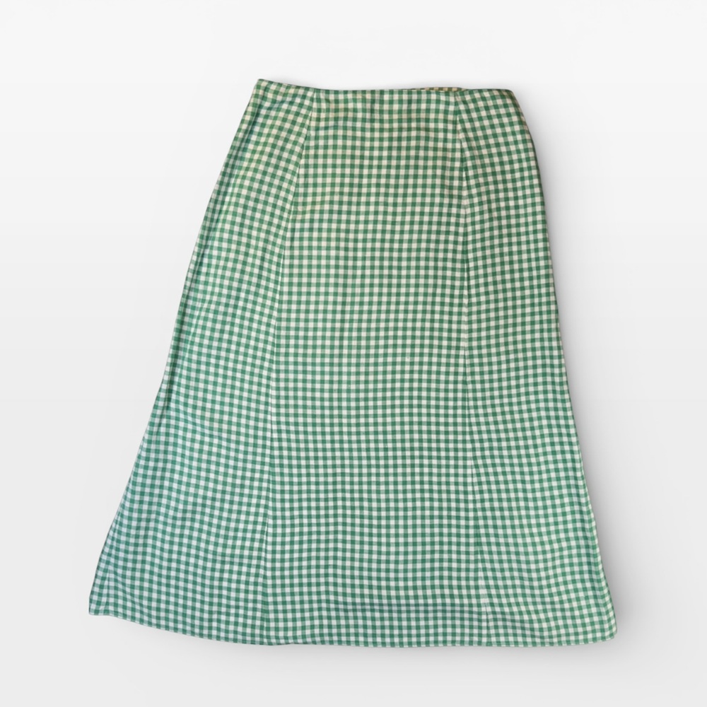 LOFT Womens Linen Green Gingham  Checkered Midi Skirt SIZE 6 - Picture 6 of 8